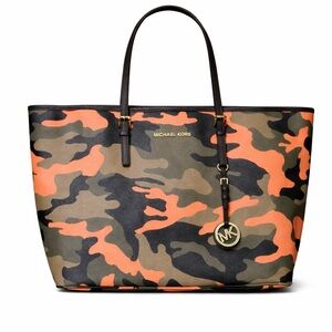 Michael Kors Orange and Brown Camouflage Tote